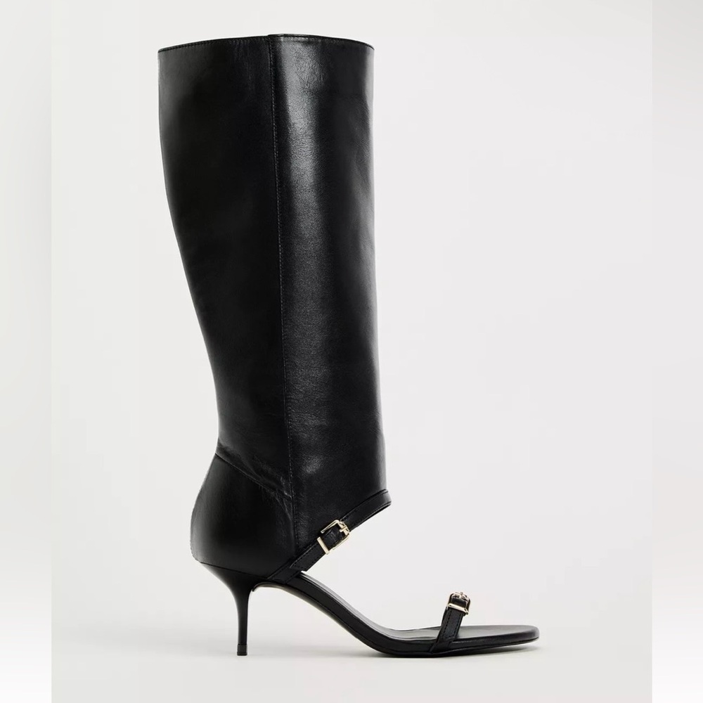 NWT Zara Soft Black Leather Gaiter Boots